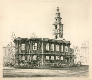 St Mary-Le-Strand, London, pencil sketch dated 1942