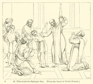 St. Nilus Heals the Epileptic Boy, from the Fresco at Grotta Ferrata by English School
