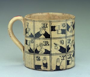 Staffordshire Mug Depicting the Alphabet in Sign Language, c.1820 by English School