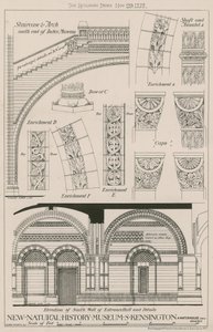 Staircase and Arch and elevation of south wall of the entrance hall of the new Natural History Museum, South Kensington by English School