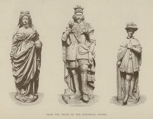 Statues of Queen Elizabeth I, King Charles I and King Edward VI from the Front of Guildhall Chapel, City of London by English School