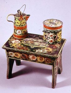 Stool, coffee pot and box