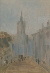 Street with Church and Figures by English School