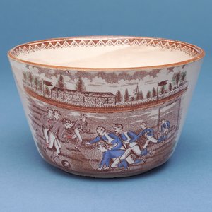 Sugar bowl with transfer print design of an early football match (ceramic)