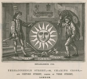 Sun Fire Office, Threadneedle Street, 60 Charing Cross, and Oxford Street, London by English School