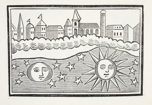 Sun, Moon, Stars and Earth Transposed (illustration) by English School