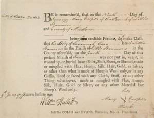 Sworn statement that the body of Susannah Sims was buried in sheep