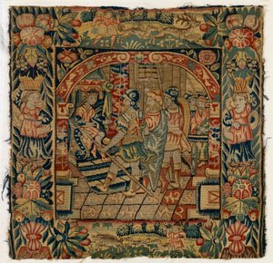 Tapestry cushion cover depicting The Elders before Daniel