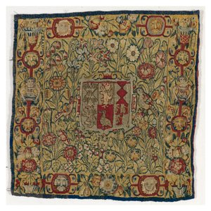 Tapestry Cushion Cover Depicting the Arms of Sacheverell, Made in Sheldon, England, After 1600
