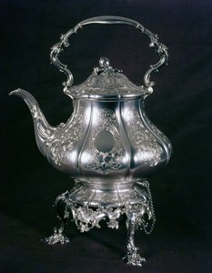 Teapot and kettle with lampstand and burner by Messrs. Barnard, London, 1852 by English School