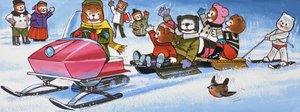 Teddies with snowmobile by English School