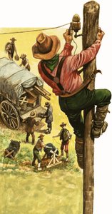 Telegraph Constructors Carrying the Telegraph Line East Across the Nevada Desert by English School