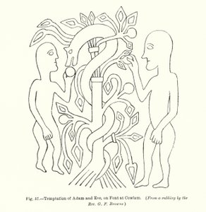 Temptation of Adam and Eve, on Font at Cowlam by English School