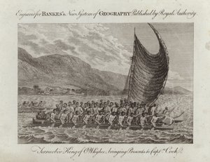 Terreeoboo King of Whyhee, bringing presents to Captain Cook by English School