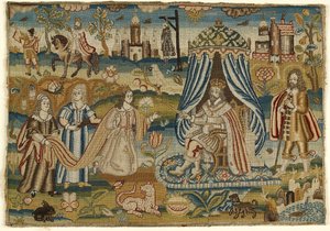 Textile Panel with Esther and Ahasuerus, Mid to Late 17th Century