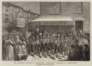 The American Centennial Celebrations, Temperance Procession in Philadelphia (engraving) by English School
