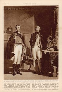 The Army and Navy: An Interview between Arthur Wellesley (1769-1852) Duke of Wellington and Lord Horatio Nelson (1758-1805) from The London Illustrated News, 12th July 1941 by English School