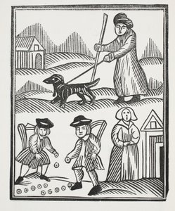 The Beggar Travelling with his Dog, Brings home good store of Wealth to prog, With which he does outvie the Knight, And weds his Child to her delight (illustration) by English School