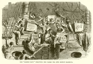 The Boston Boys Throwing the Taxed Tea into Boston Harbour by English School