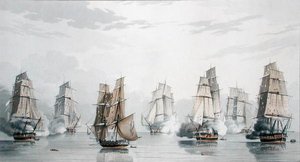 The British Squadron under the Command of Captain Charles Marsh Schomberg and the French Squadron under the Command of Commodore Roquebert, Becalmed Shortly after the Commencement of the Action off Madagascar, 20th May 1811 by English School