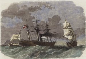 The Confederate Sloop-of-War Sumter Capturing Two Federal Merchantmen off Gibraltar by English School