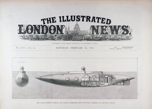 The Displacement Sinking and Rising Submarine Boat Nautilus, Working by Electric Power, from The Illustrated London News, 26th February 1887 by English School