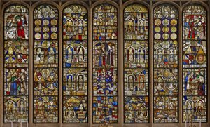 The east window with a remarkable collection of panels by English School