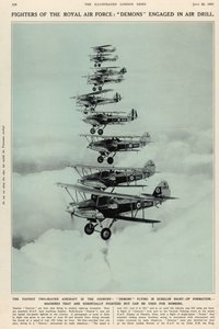 The Fastest Two-Seater Aircraft in the Country: Demons flying in echelon right-up formation, from The Illustrated London News Royal Naval and Military Number, 20th July 1935 by English School
