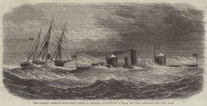 The Federal Ironclad Monadnock towing a Disabled Gun-Boat in a Storm off Cape Hatteras by English School