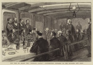 The Fire on Board the "Windsor Castle", Distributing Rewards to the Officers and Crew by English School