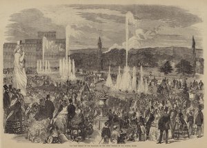 The First Display of the Fountains on the Upper Terrace of the Crystal Palace by English School