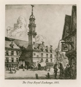 The First Royal Exchange, London, 1571 by English School