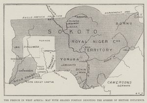 The French in West Africa, Map with Shaded Portion denoting the Sphere of British Influence by English School