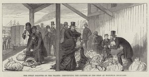 The Great Disaster on the Thames, identifying the Clothes of the Dead at Woolwich Dockyard by English School