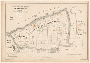 The Great Fire in Southwark Plan by English School