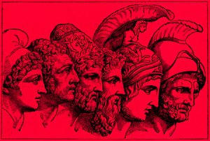The Heroes of the Trojan War: Paris, Diomedes, Odysseus, Nestor, Achilles, Agamemnon by English School