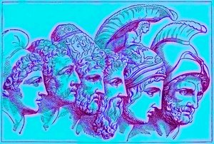 The Heroes of the Trojan War: Paris, Diomedes, Odysseus, Nestor, Achilles, Agamemnon by English School