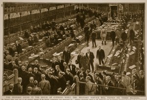 The Historic Scene in the House of Commons when the Military Service Bill Passed its Third Reading, 1914-19 by English School