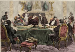 The Empress Regent Eugenie presiding at a Council of Ministers. Illustration for The Illustrated London News by English School