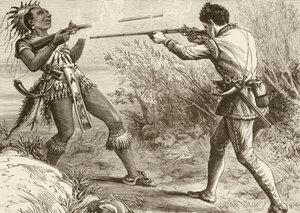 The Indian Chief Paugus is Killed by an English Militiaman by English School