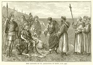 The Landing of St. Augustine in Kent, A.D. 597 by English School