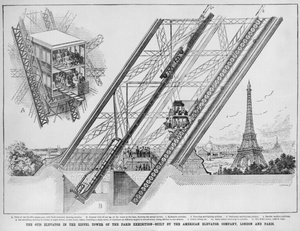 The Otis Elevator in the Eiffel Tower, built by the American Elevator company, Paris and London, 1889