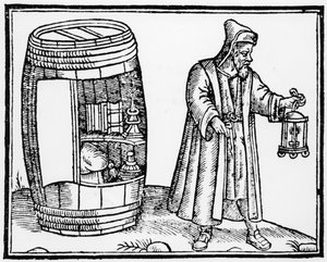 The Philosopher Diogenes searches for an honest man in the City of London with his Lantern