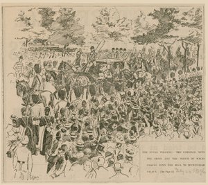 The Royal Wedding, the carriage with the bride and the Prince of Wales passing down the Mall to Buckingham Palace by English School