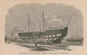 The Warrior hulk with the Sulphur washing ship in the distance by English School