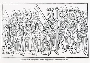 The Witenagemot with the King presiding, from a manuscript by English School