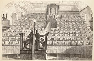 The chapel, on the separate system, in Pentonville Prison, during divine service, illustration from The Criminal Prisons of London and Scenes from Prison Life by Henry Mayhew and John Binny, pub. 1862 by English School