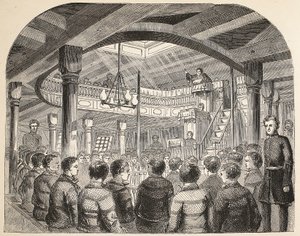 The convict chapel on board the Defence hulk at Woolwich, illustration from The Criminal Prisons of London and Scenes from Prison Life by Henry Mayhew and John Binny, pub. 1862 by English School