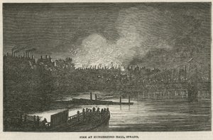 The Destruction by Fire of Hungerford Hall, Strand, London by English School