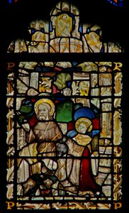 The east window depicting St Francis receives the stigmata; angel musicians in the canopy by English School
